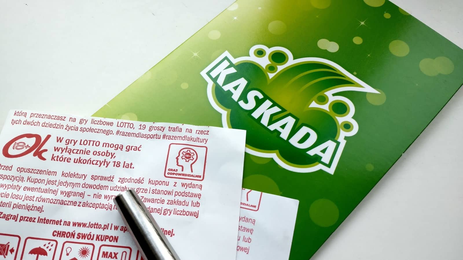 folder reklamowy gry lotto Kaskada, długopis, kupon kaskady