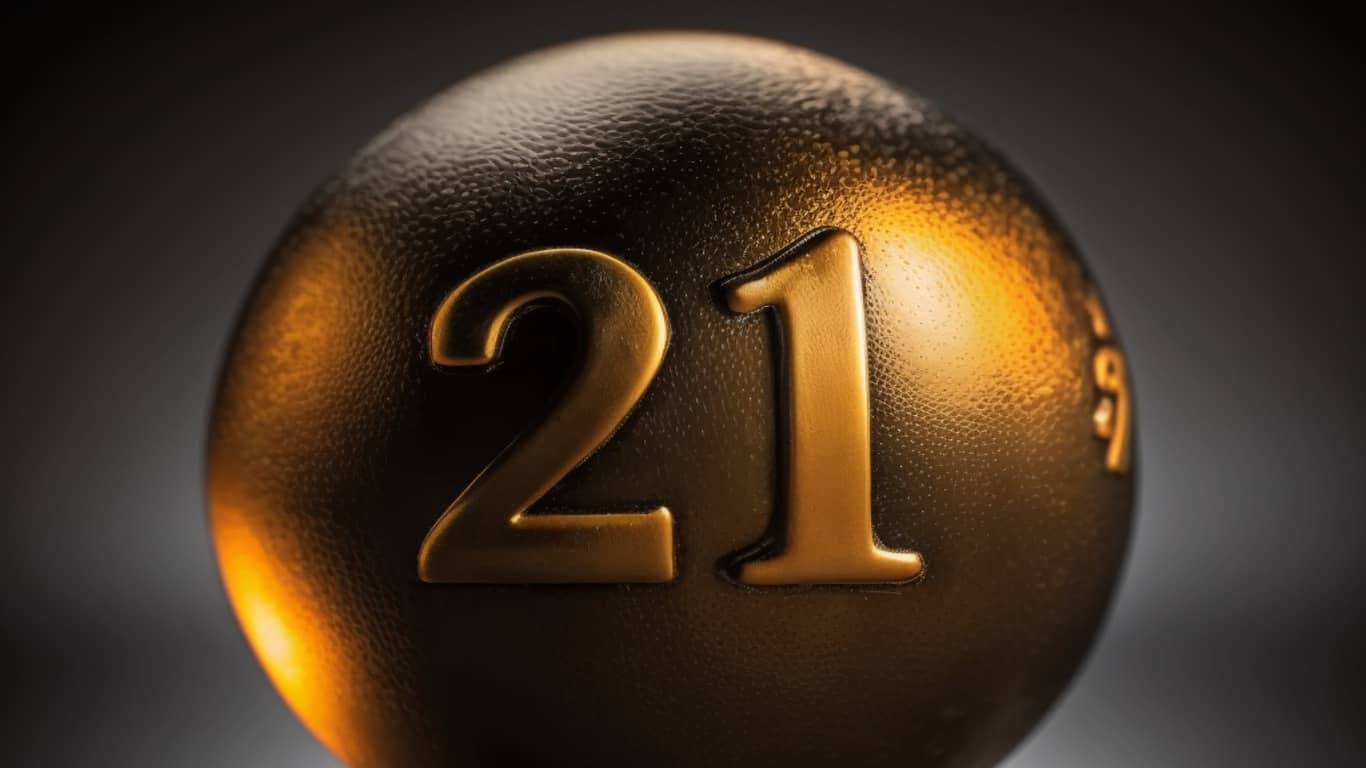duża złota kula z wygrawerowaną liczbą 21