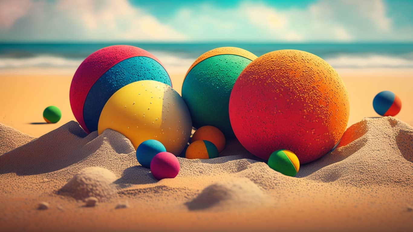 kolorowe piłeczki lotto leżące w piasku na plaży