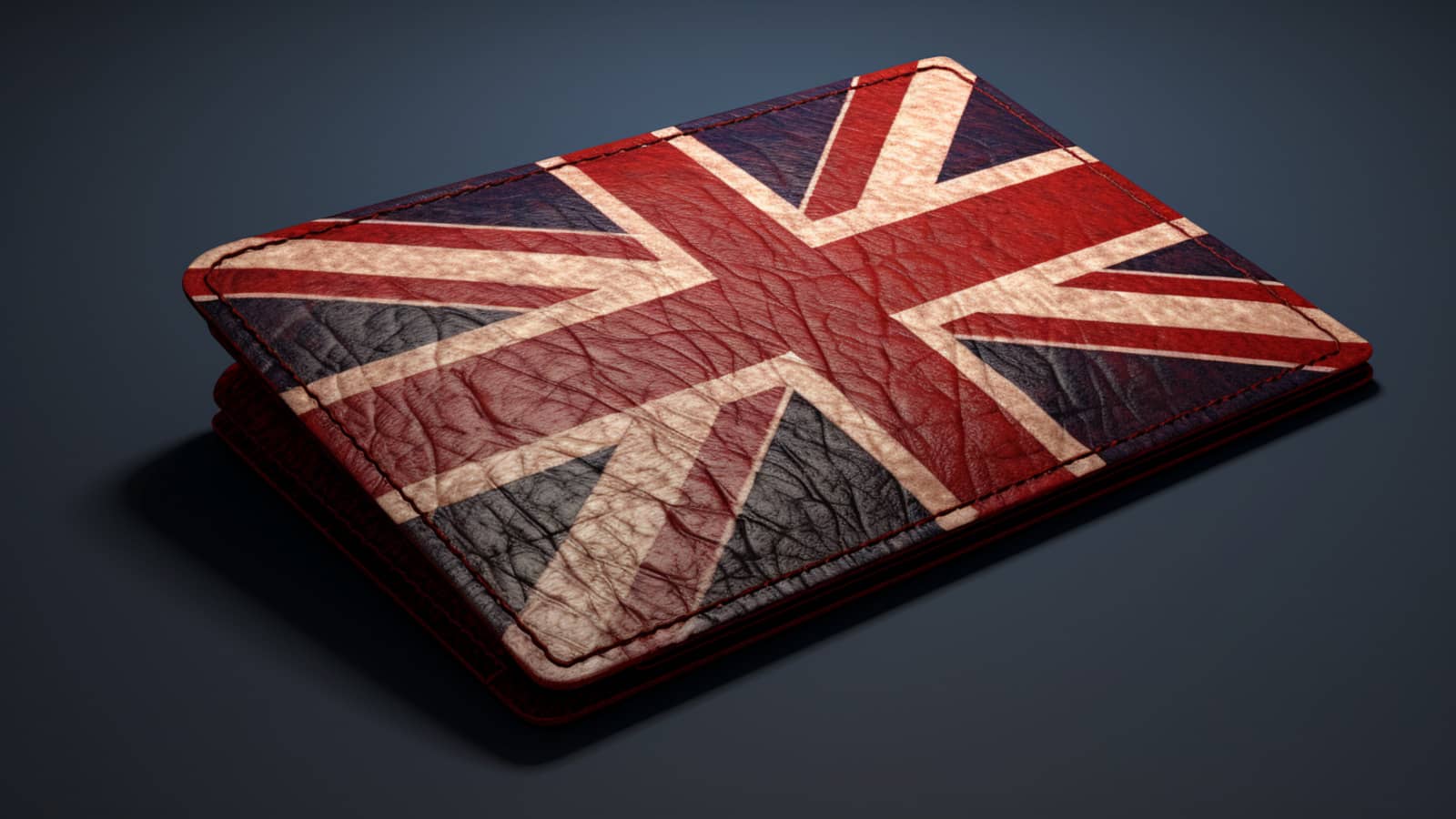 skórzany portfel pofarbowany w kolory narodowe Wielkiej Brytanii
