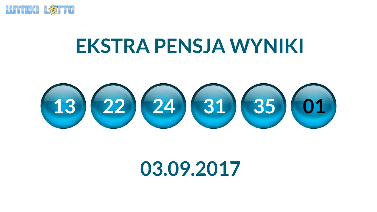 Kulki Ekstra Pensji z wylosowanymi liczbami dnia 03.09.2017