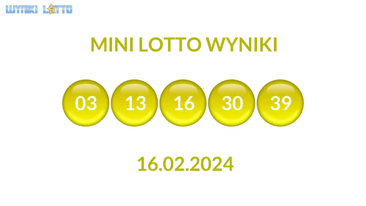 Kulki Mini Lotto z wylosowanymi liczbami dnia 16.02.2024