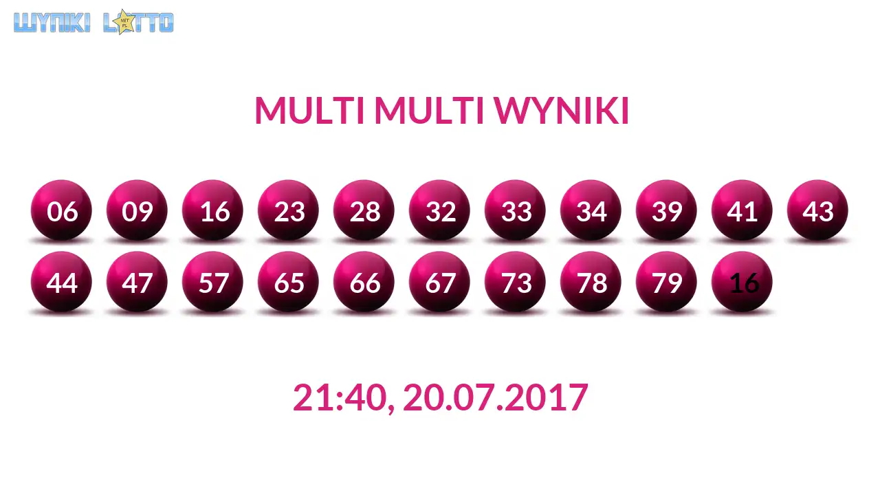 Kulki Multi Multi z wylosowanymi liczbami dnia 20.07.2017 o godz. 21:40
