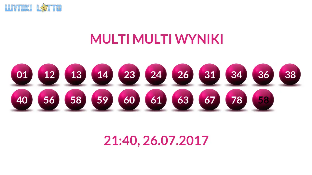 Kulki Multi Multi z wylosowanymi liczbami dnia 26.07.2017 o godz. 21:40