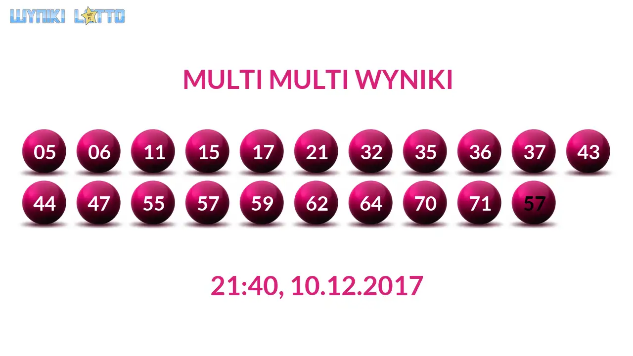 Kulki Multi Multi z wylosowanymi liczbami dnia 10.12.2017 o godz. 21:40