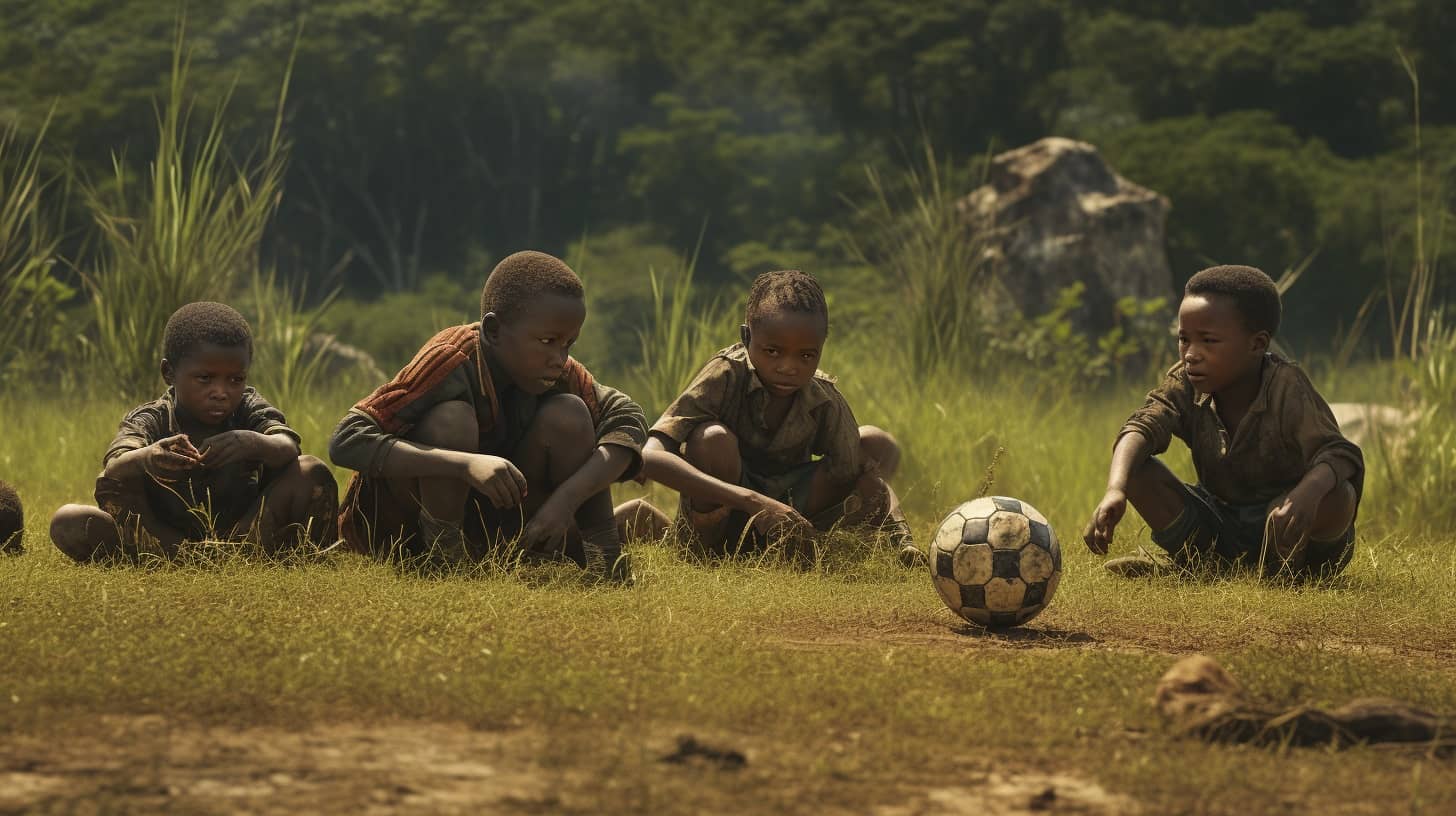 afrykańskie dzieci grają w piłkę nożna