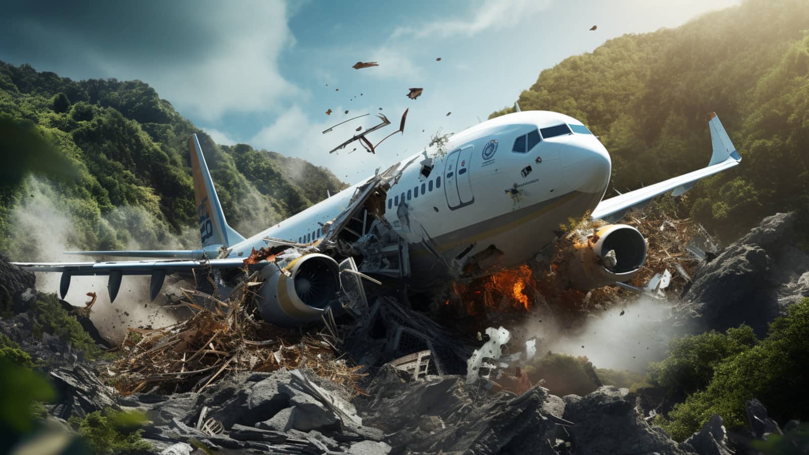 zniszczony samolot po wypadku lotniczym 
