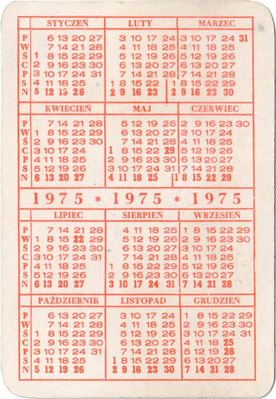 gra liczbowa Koziołki - kalendarzyk (1975) rewers