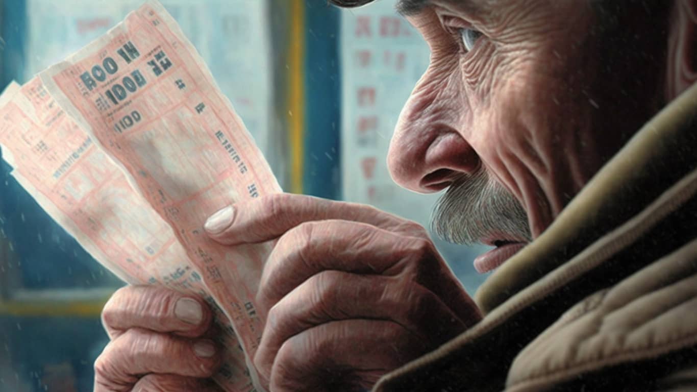 starszy gracz sprawdzający swoje kupony lotto
