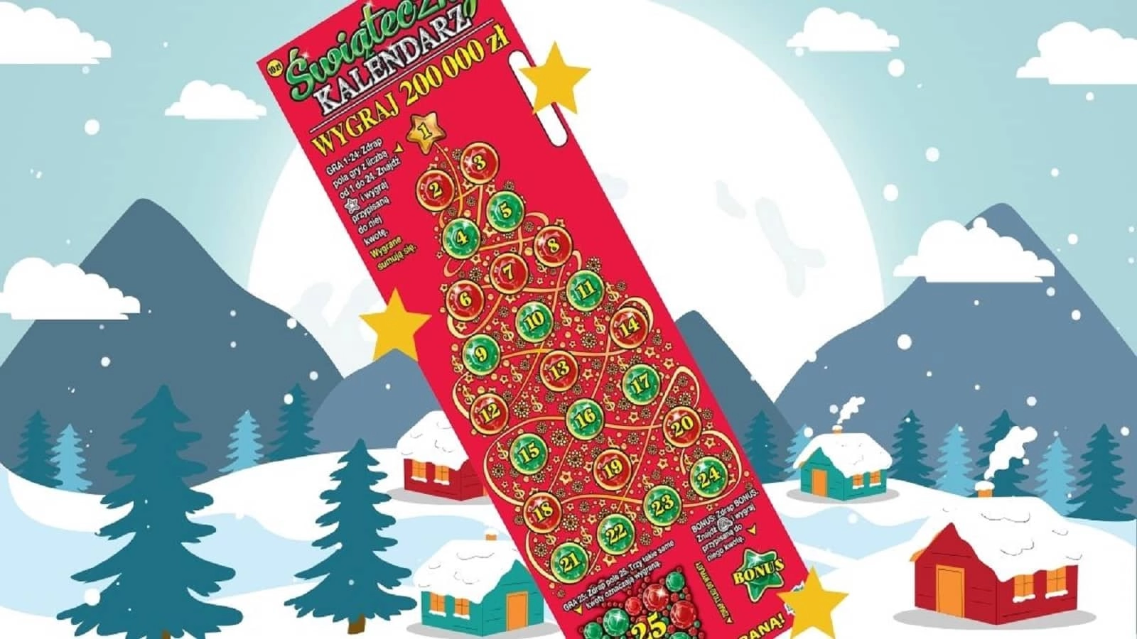 rysunek świąteczny kolaż z wklejoną zdrapką lotto