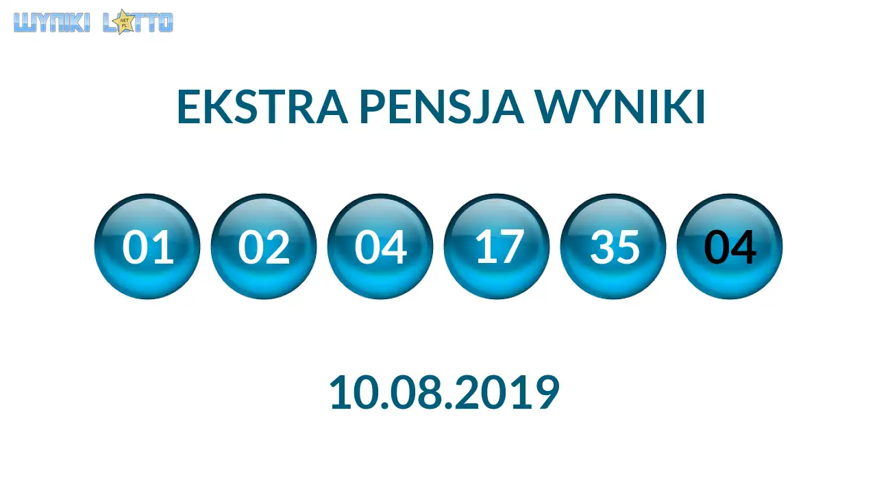 Kulki Ekstra Pensji z wylosowanymi liczbami dnia 10.08.2019