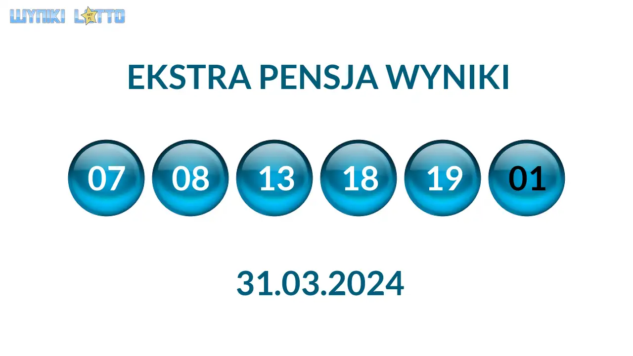 Kulki Ekstra Pensji z wylosowanymi liczbami dnia 31.03.2024