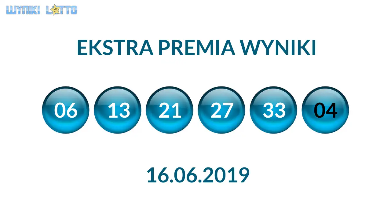 Kulki Ekstra Premii z wylosowanymi liczbami dnia 16.06.2019