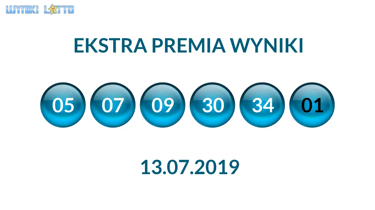Kulki Ekstra Premii z wylosowanymi liczbami dnia 13.07.2019