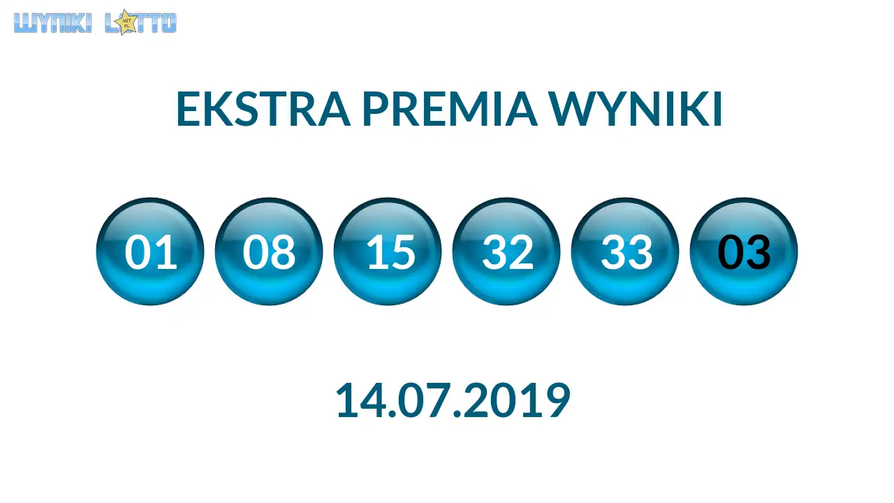 Kulki Ekstra Premii z wylosowanymi liczbami dnia 14.07.2019