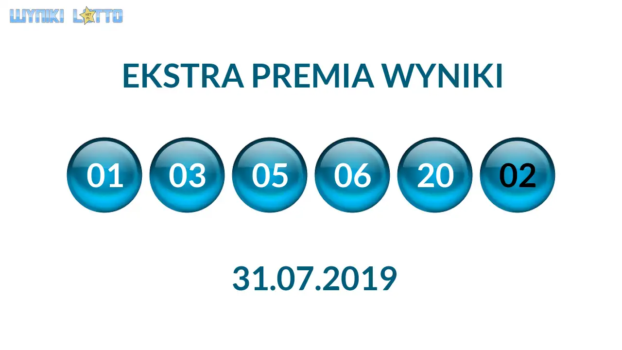 Kulki Ekstra Premii z wylosowanymi liczbami dnia 31.07.2019