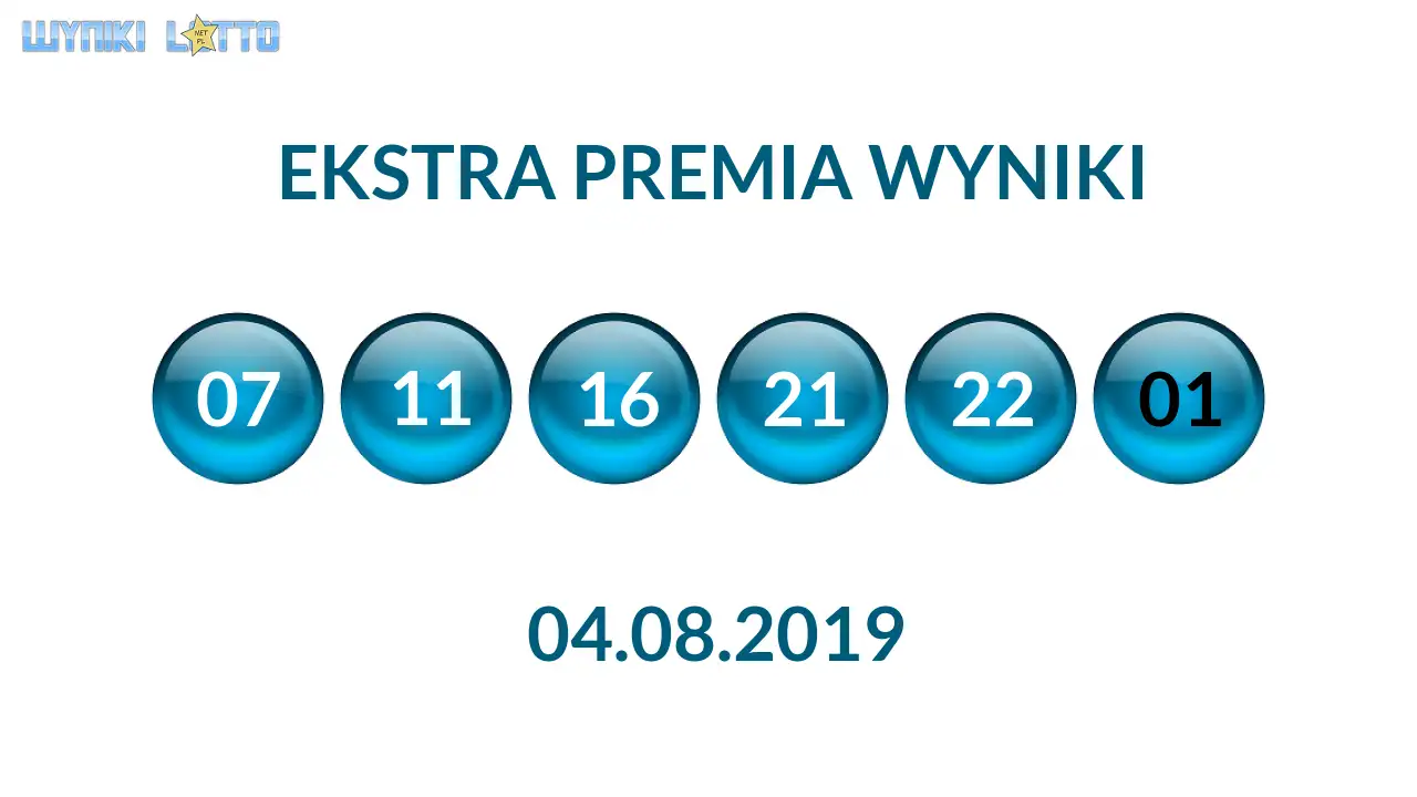 Kulki Ekstra Premii z wylosowanymi liczbami dnia 04.08.2019