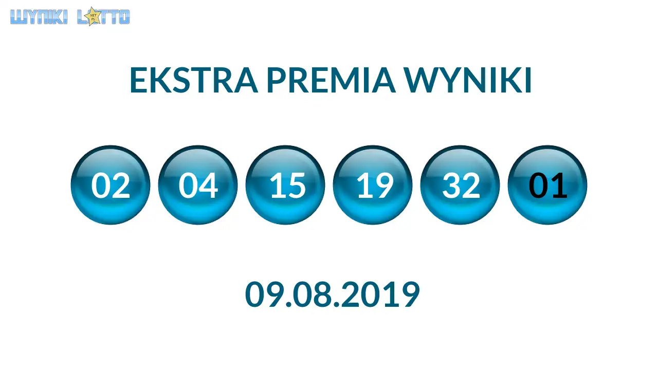 Kulki Ekstra Premii z wylosowanymi liczbami dnia 09.08.2019