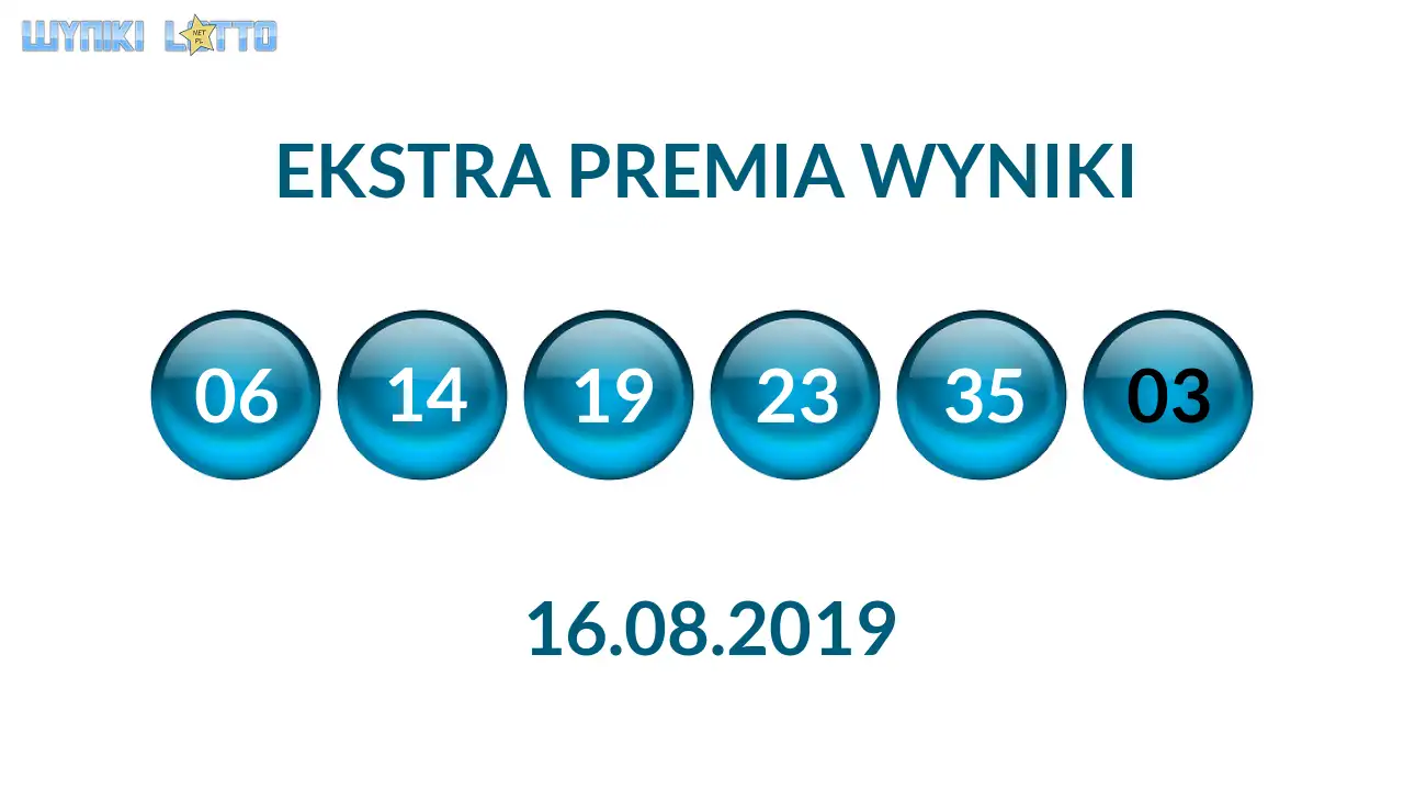 Kulki Ekstra Premii z wylosowanymi liczbami dnia 16.08.2019