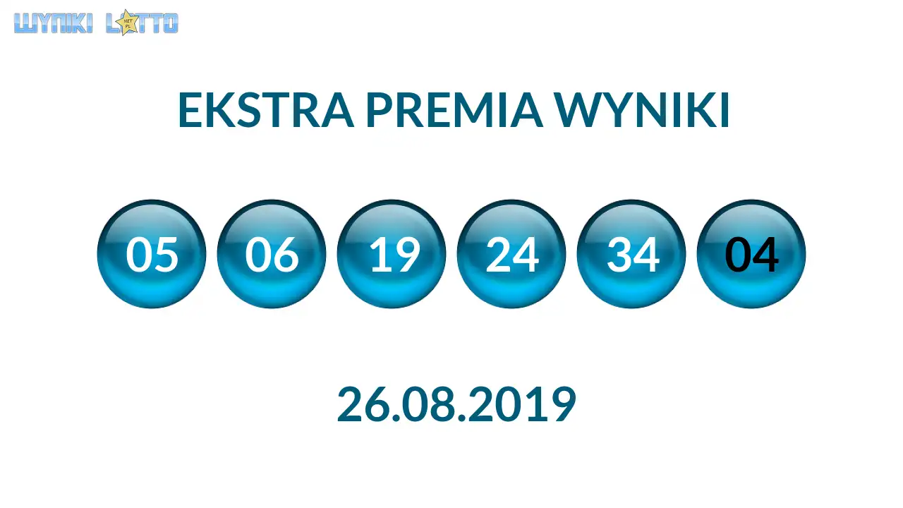 Kulki Ekstra Premii z wylosowanymi liczbami dnia 26.08.2019