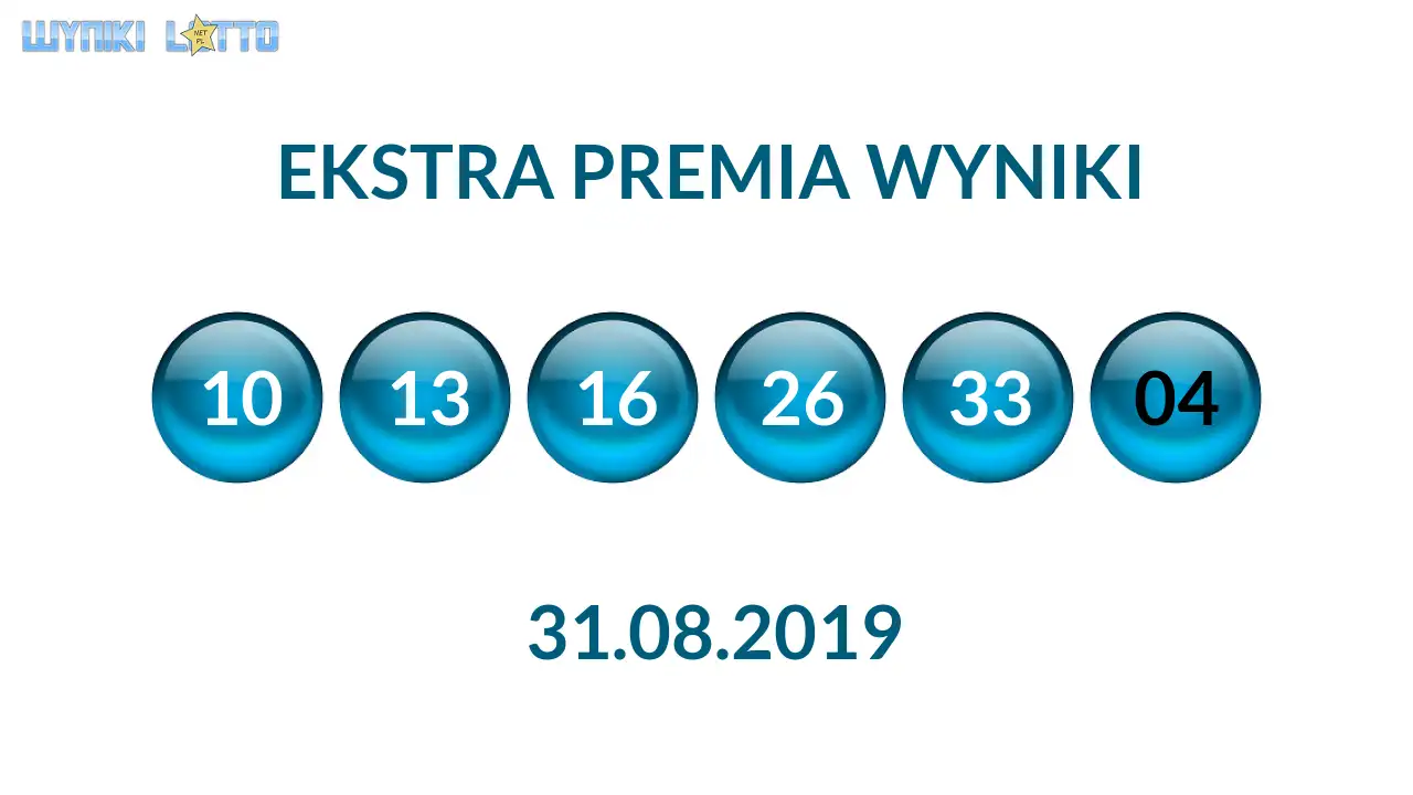 Kulki Ekstra Premii z wylosowanymi liczbami dnia 31.08.2019