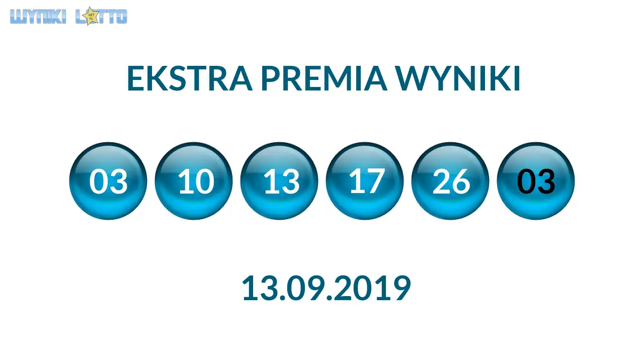 Kulki Ekstra Premii z wylosowanymi liczbami dnia 13.09.2019