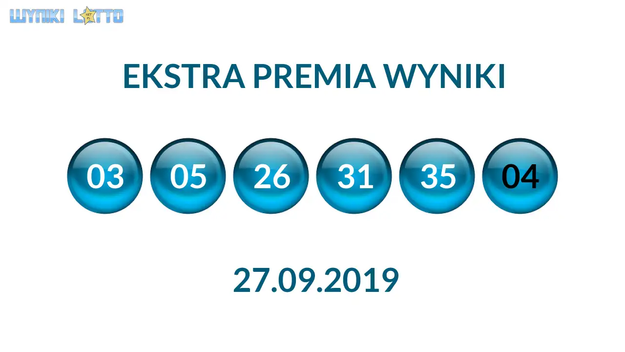 Kulki Ekstra Premii z wylosowanymi liczbami dnia 27.09.2019