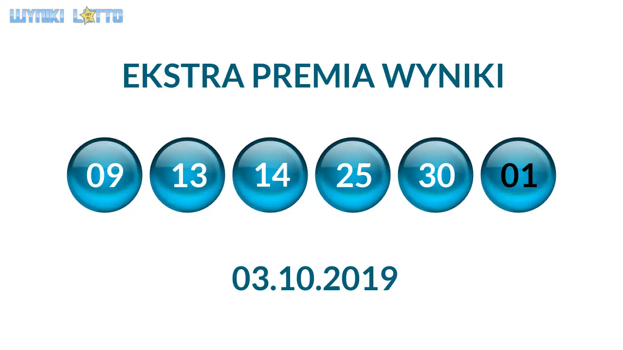Kulki Ekstra Premii z wylosowanymi liczbami dnia 03.10.2019
