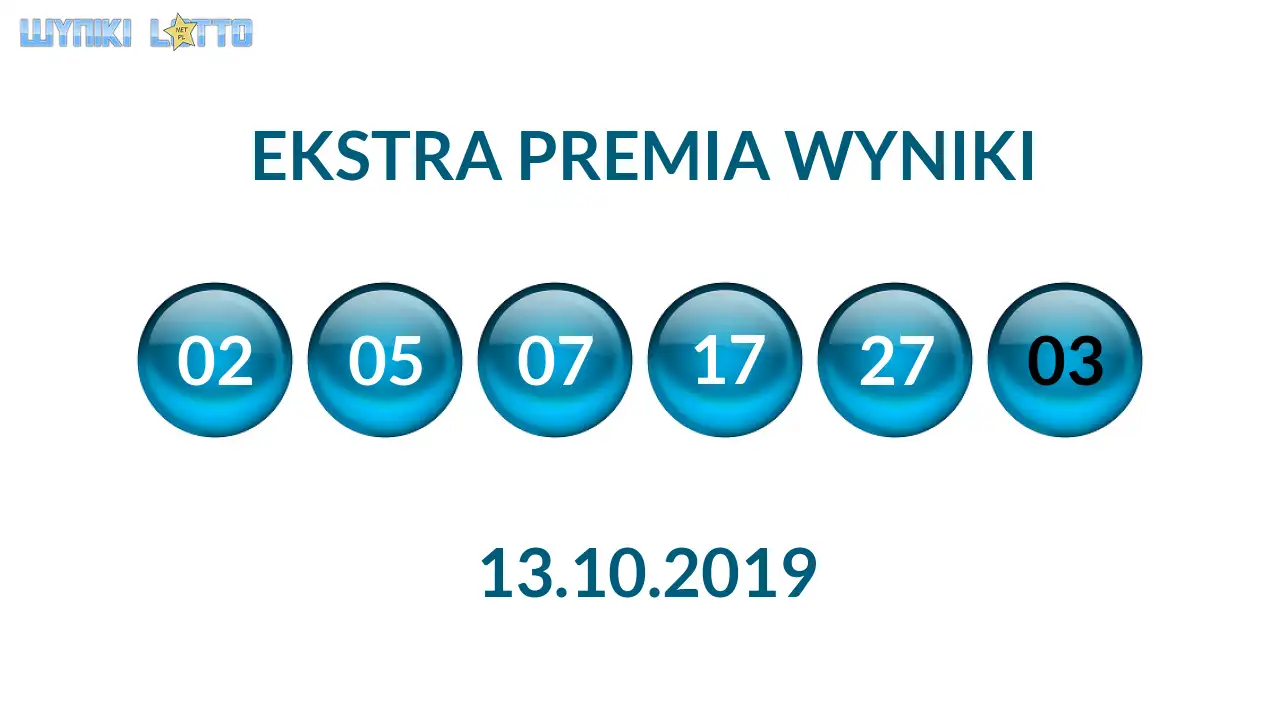 Kulki Ekstra Premii z wylosowanymi liczbami dnia 13.10.2019