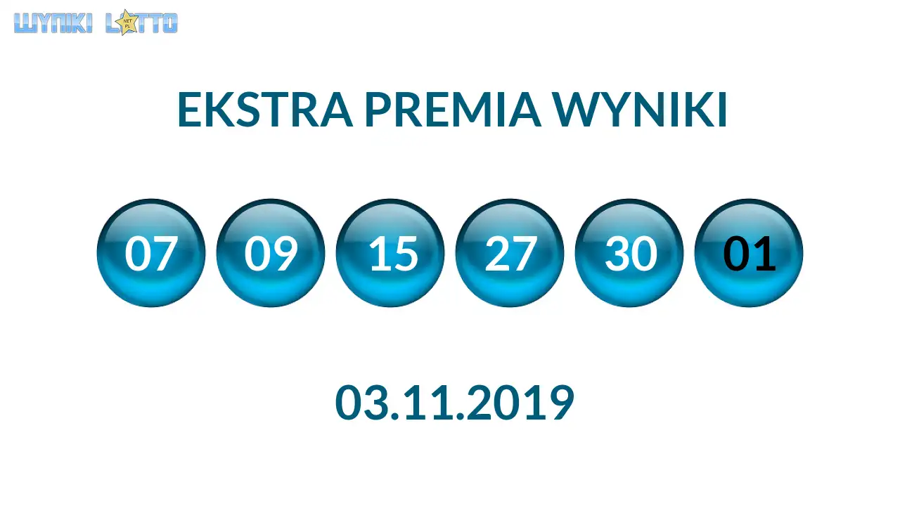 Kulki Ekstra Premii z wylosowanymi liczbami dnia 03.11.2019