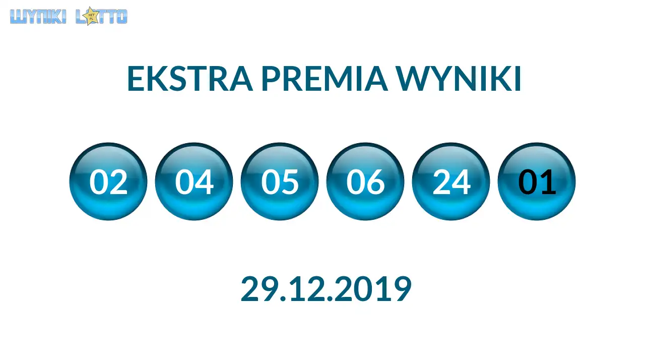 Kulki Ekstra Premii z wylosowanymi liczbami dnia 29.12.2019