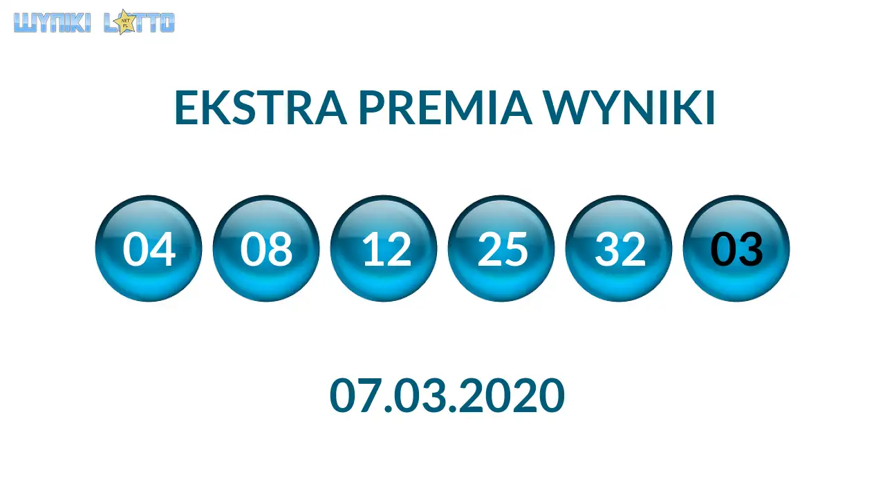 Kulki Ekstra Premii z wylosowanymi liczbami dnia 07.03.2020