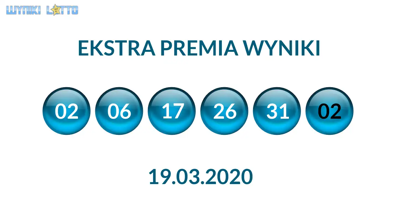 Kulki Ekstra Premii z wylosowanymi liczbami dnia 19.03.2020
