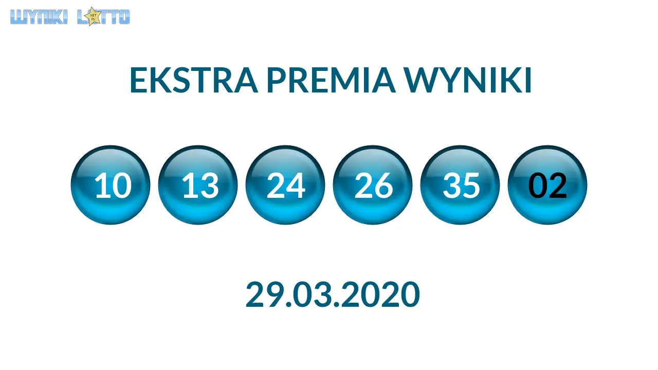 Kulki Ekstra Premii z wylosowanymi liczbami dnia 29.03.2020