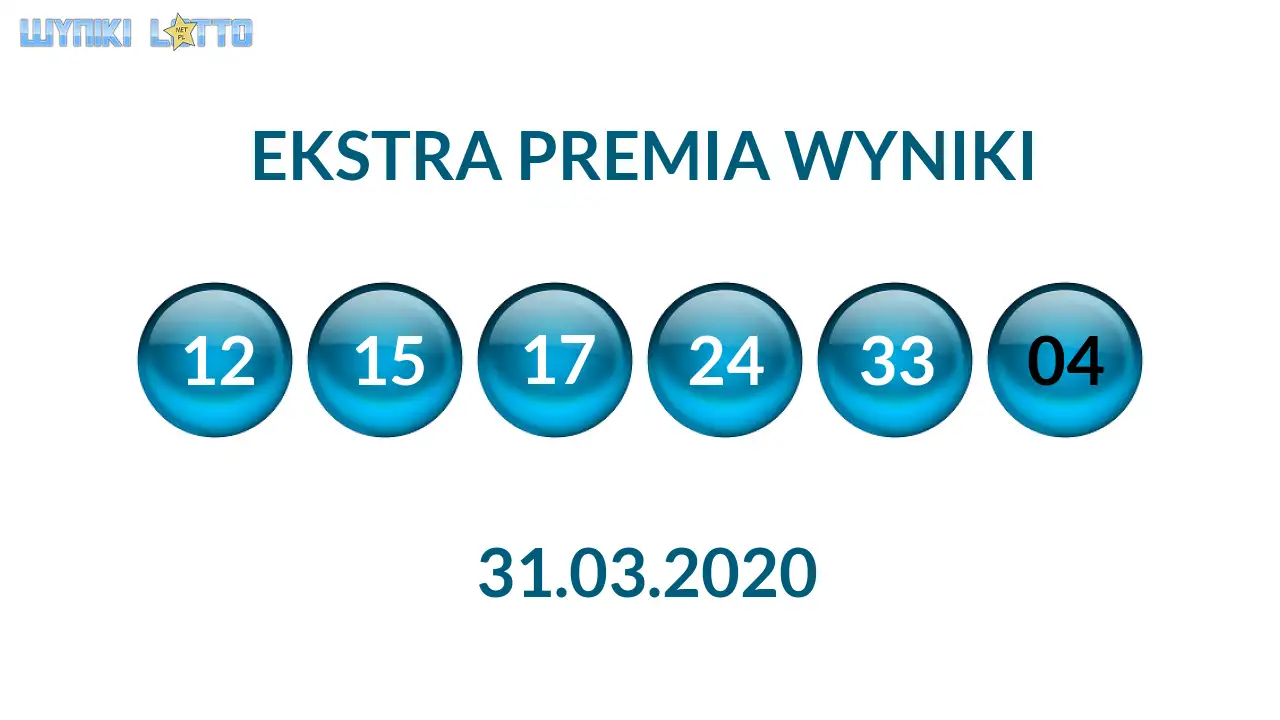 Kulki Ekstra Premii z wylosowanymi liczbami dnia 31.03.2020
