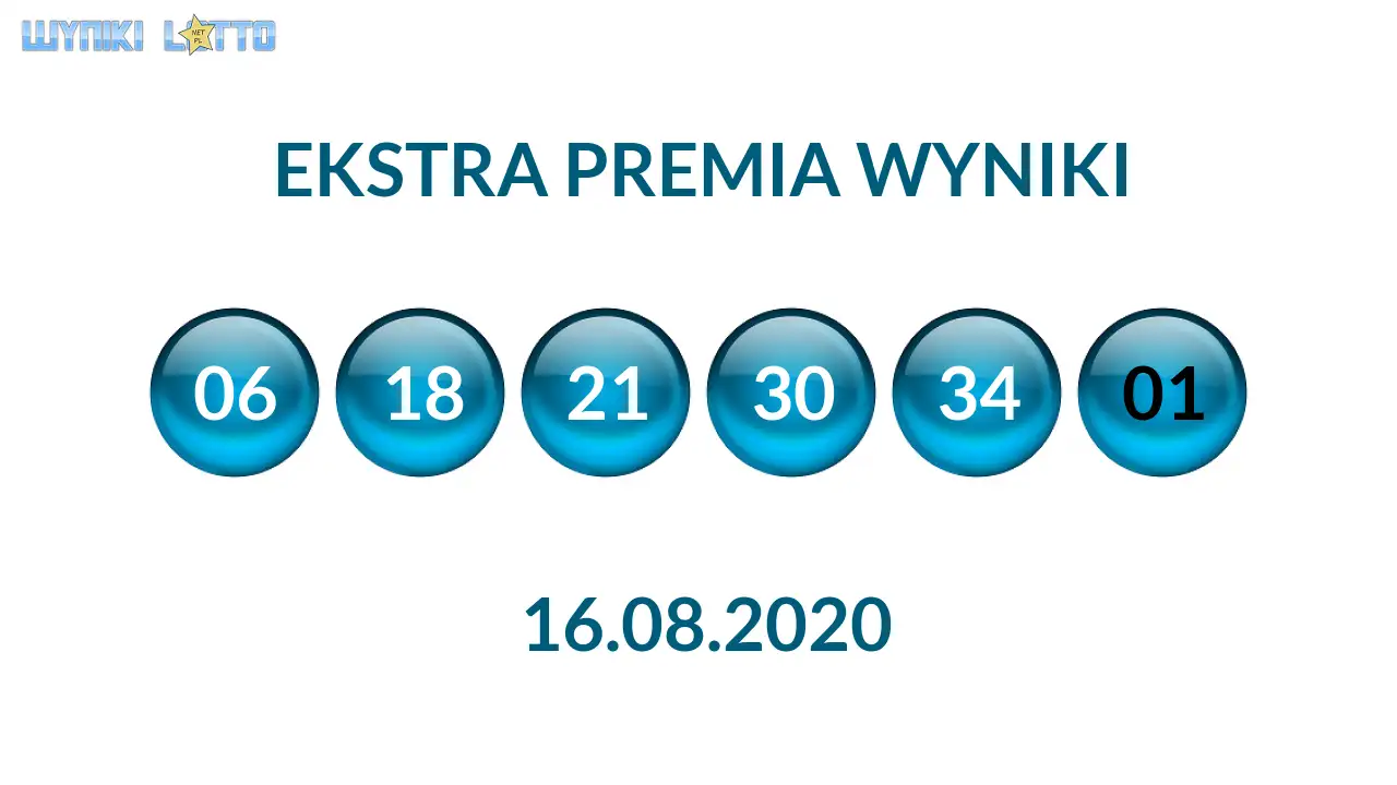 Kulki Ekstra Premii z wylosowanymi liczbami dnia 16.08.2020