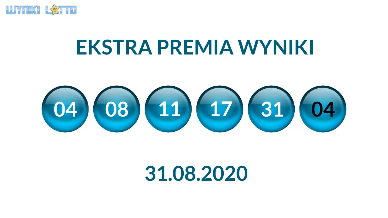 Kulki Ekstra Premii z wylosowanymi liczbami dnia 31.08.2020