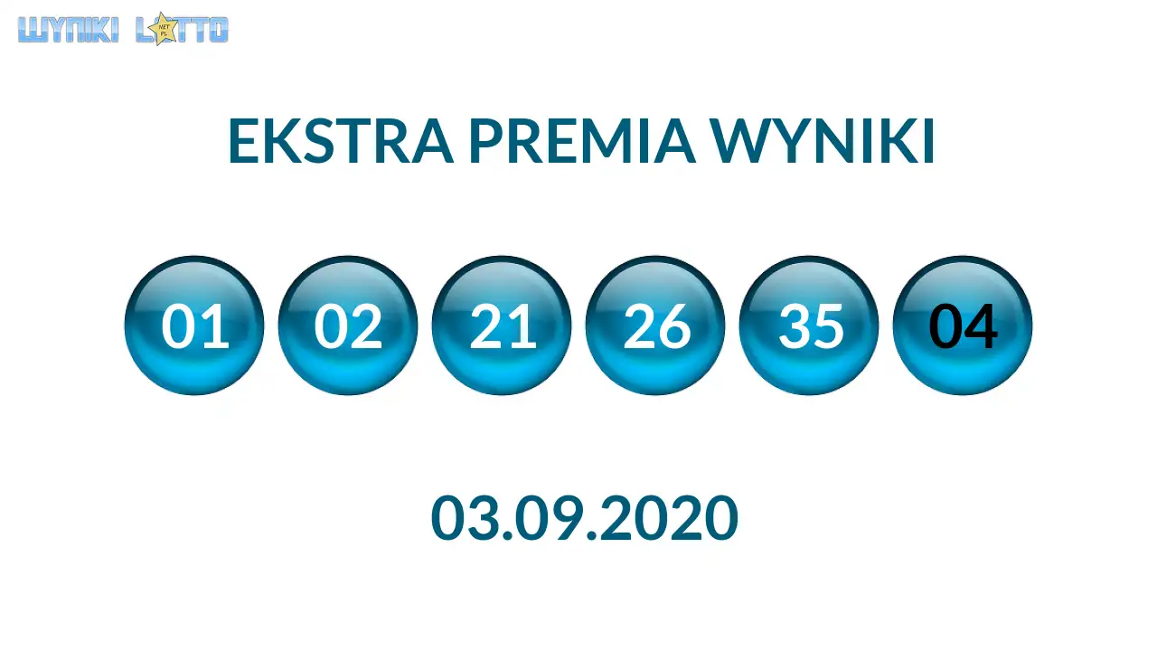Kulki Ekstra Premii z wylosowanymi liczbami dnia 03.09.2020
