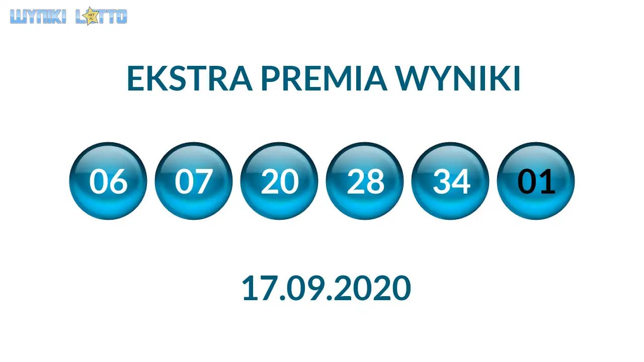 Kulki Ekstra Premii z wylosowanymi liczbami dnia 17.09.2020