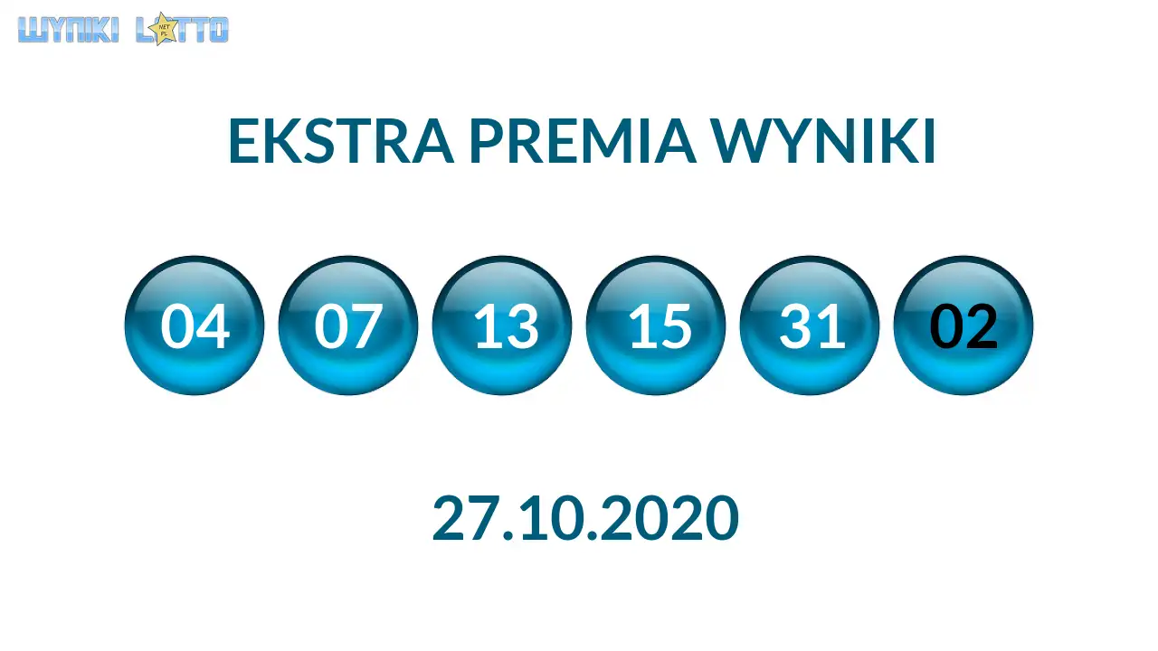 Kulki Ekstra Premii z wylosowanymi liczbami dnia 27.10.2020