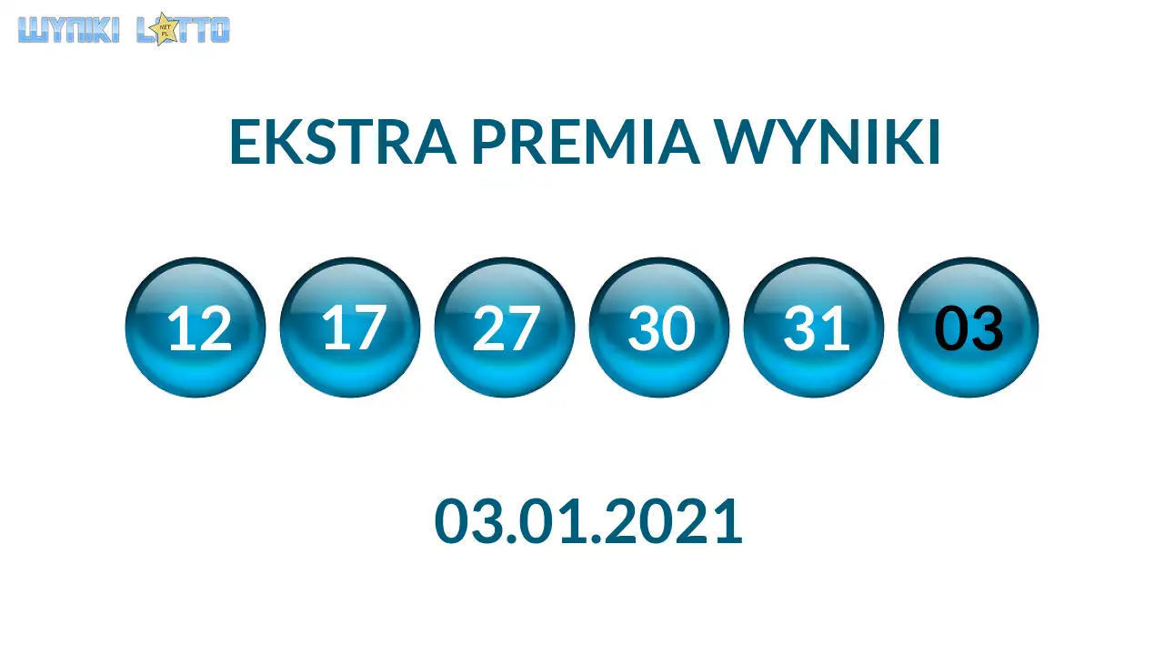 Kulki Ekstra Premii z wylosowanymi liczbami dnia 03.01.2021