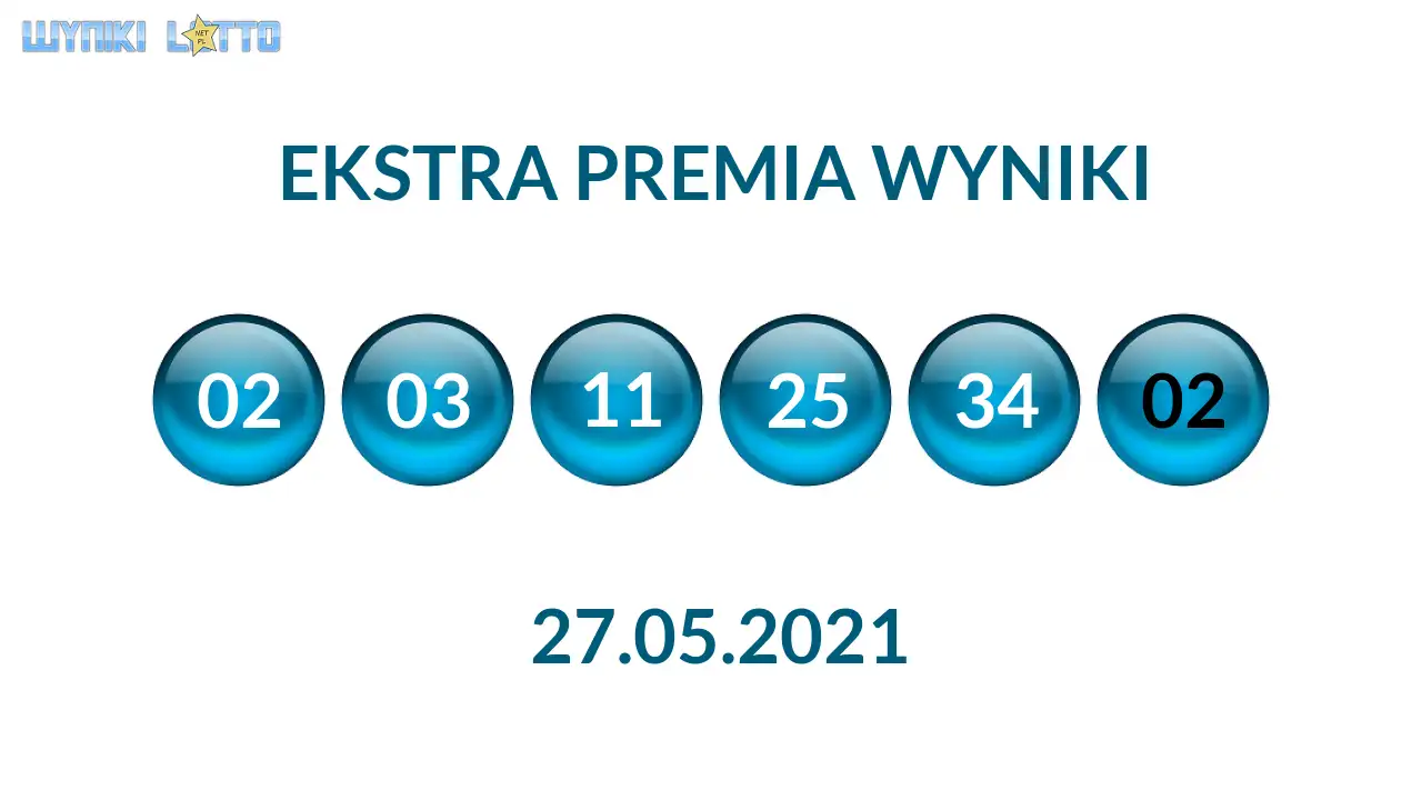 Kulki Ekstra Premii z wylosowanymi liczbami dnia 27.05.2021