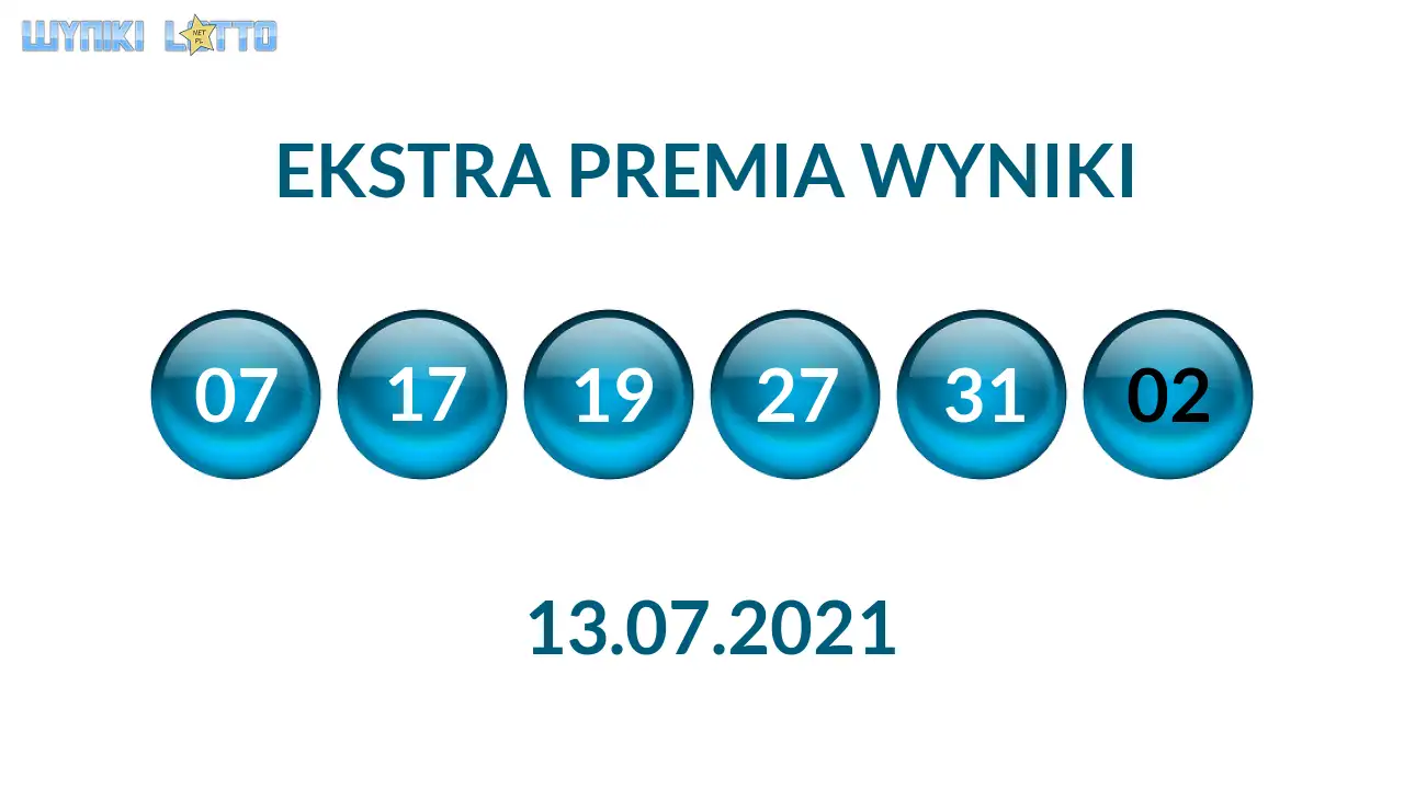 Kulki Ekstra Premii z wylosowanymi liczbami dnia 13.07.2021