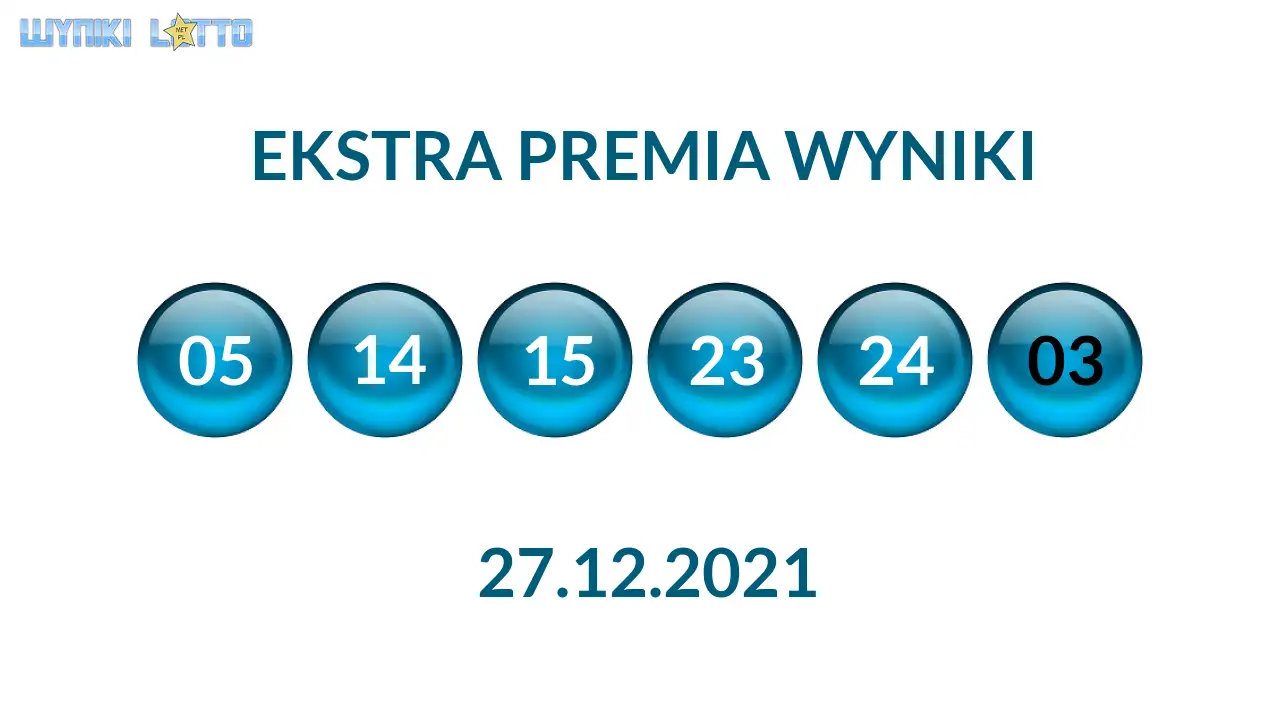 Kulki Ekstra Premii z wylosowanymi liczbami dnia 27.12.2021