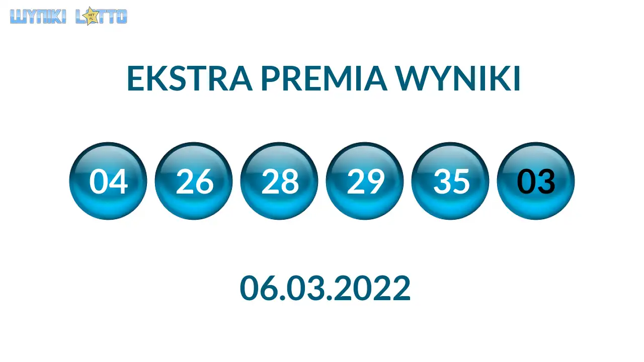 Kulki Ekstra Premii z wylosowanymi liczbami dnia 06.03.2022