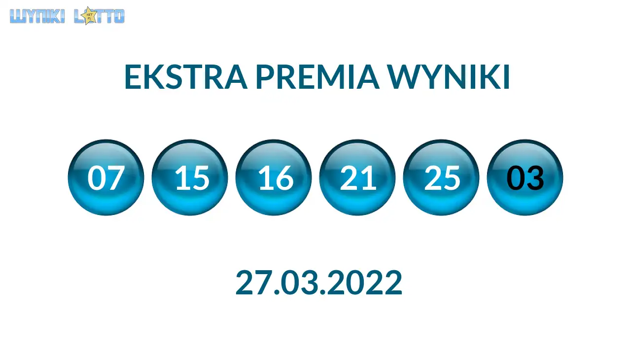 Kulki Ekstra Premii z wylosowanymi liczbami dnia 27.03.2022