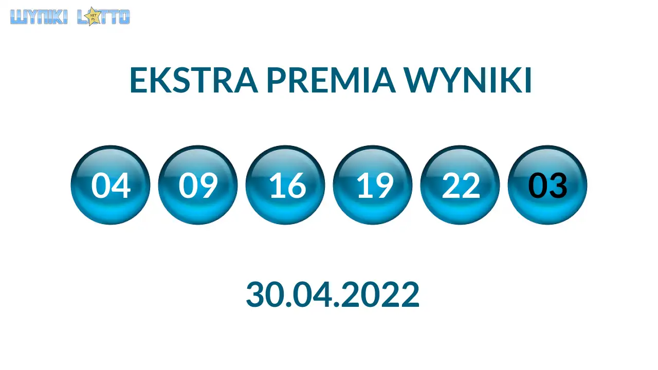 Kulki Ekstra Premii z wylosowanymi liczbami dnia 30.04.2022
