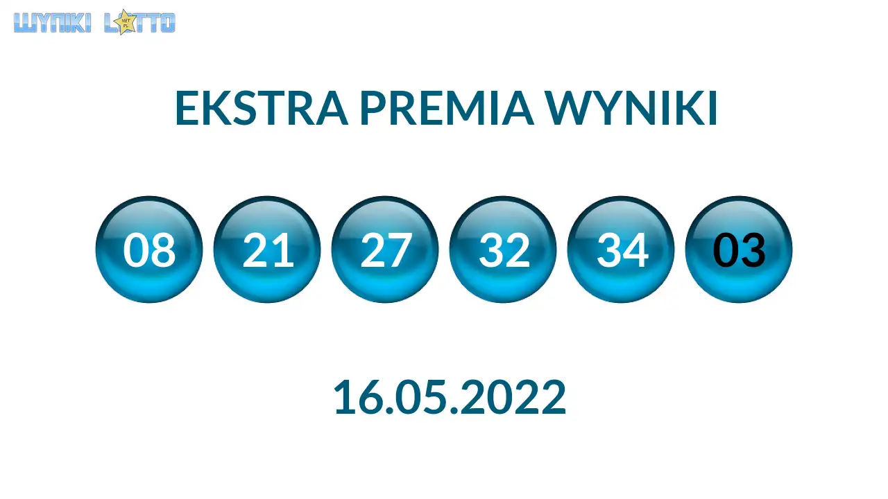Kulki Ekstra Premii z wylosowanymi liczbami dnia 16.05.2022