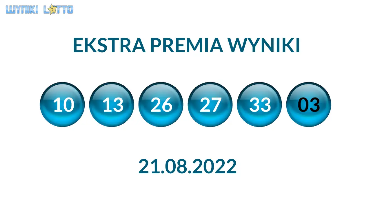 Kulki Ekstra Premii z wylosowanymi liczbami dnia 21.08.2022