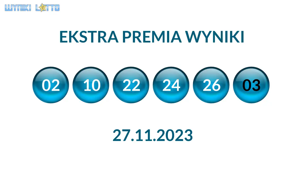 Kulki Ekstra Premii z wylosowanymi liczbami dnia 27.11.2023